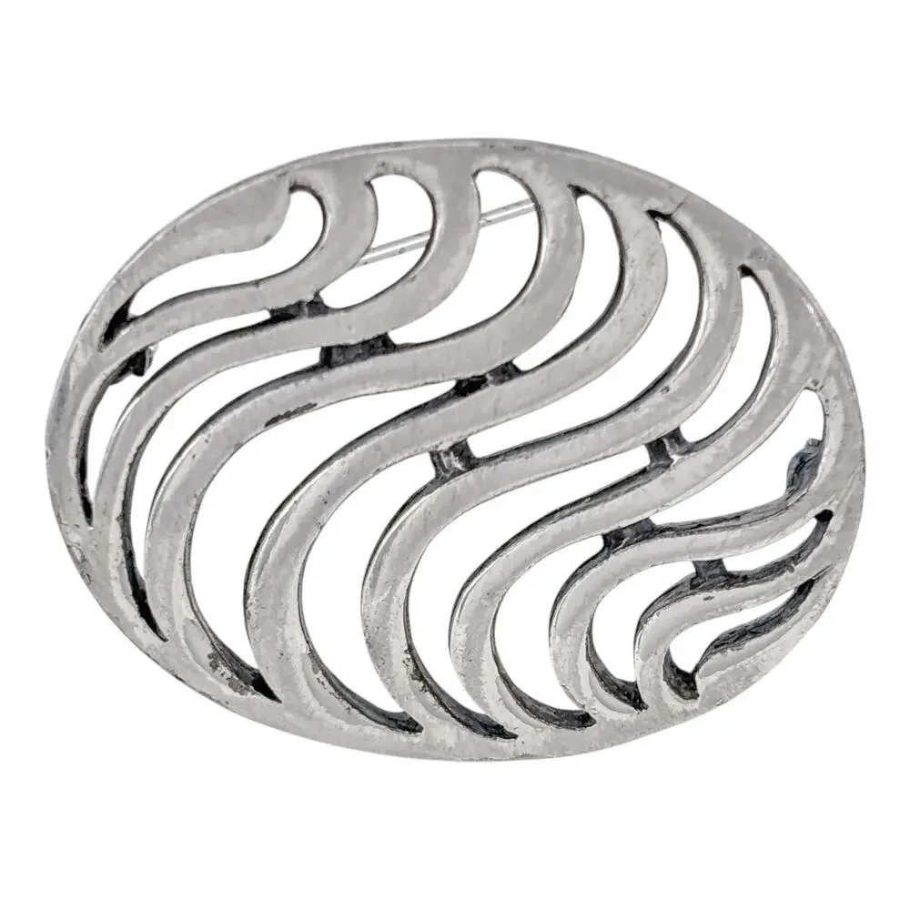 Vintage Coro Silver-Tone Openwork Wave Brooch